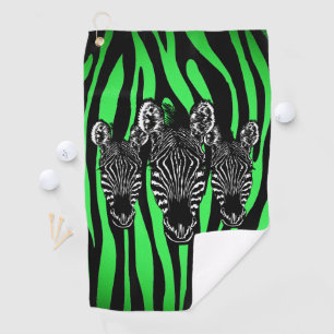 Trendy Lime Zebra  Herd on Zebra Print Golf Towel