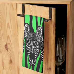 Trendy Lime Zebra Herd on Zebra Print Kitchen Tow Tea Towel