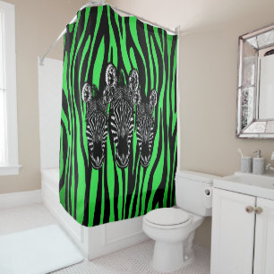 Trendy Lime Zebra Herd on Zebra Print Shower Curtain