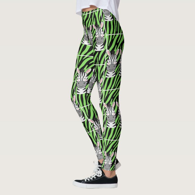 Trendy Lime Zebra Pattern Leggings (Left)