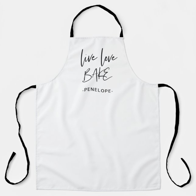 Trendy Live Love Bake Hand Lettering with Name Apron (Front)