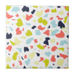 Trendy Living Coral Chartreuse Terrazzo Pattern Ceramic Tile<br><div class="desc">Trendy coral,  chartreuse,  light blue,  navy terrazzo pattern on white background. You can resize the pattern and change the colour of the background.</div>
