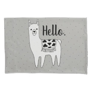 Trendy Llama Sketch & Black Dots Hello Pillowcase