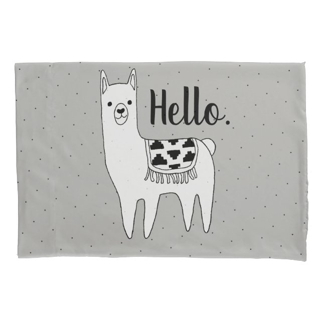 Trendy Llama Sketch & Black Dots Hello Pillowcase (Front)
