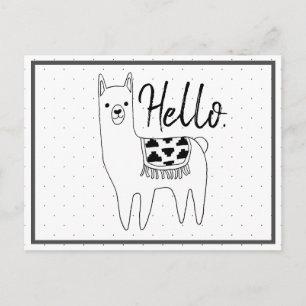 Trendy Llama Sketch & Black Dots Hello Postcard