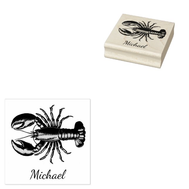 Trendy Lobster Personalised  Rubber Stamp (Stamped)