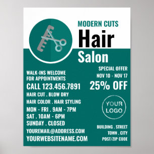 Trendy Logo, Hair Stylist, Hair Salon Advert Poster