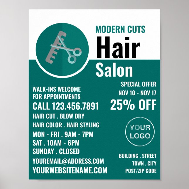 Trendy Logo, Hair Stylist, Hair Salon Advert Poster (Front)