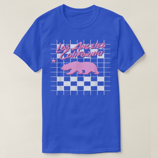 Trendy Los Angeles California Retro Chequered Bear T-Shirt (Design Front)