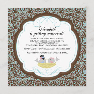 Trendy Love Birds Bridal Shower Invitation Brown