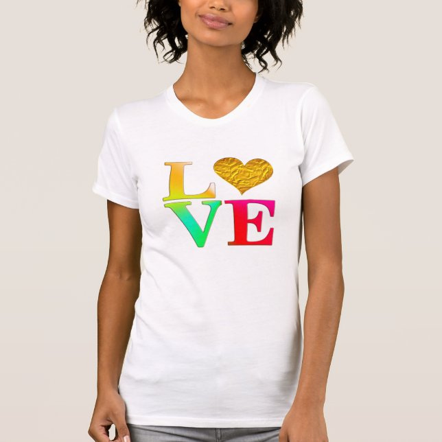 Trendy Love Shirt, Rainbow Heart T-Shirt Design (Front)