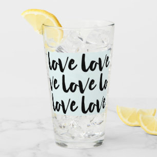 Trendy Love Typography on Pastel Blue Glass