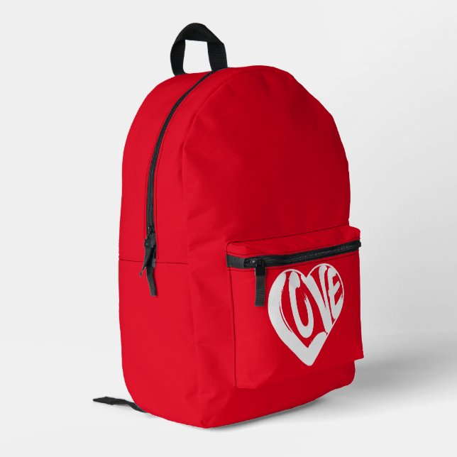 Trendy Love Typography Red And White  Printed Backpack (Back Corner Left)