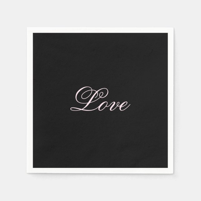 Trendy Love Wedding Calligraphy Script Black Napkin (Front)
