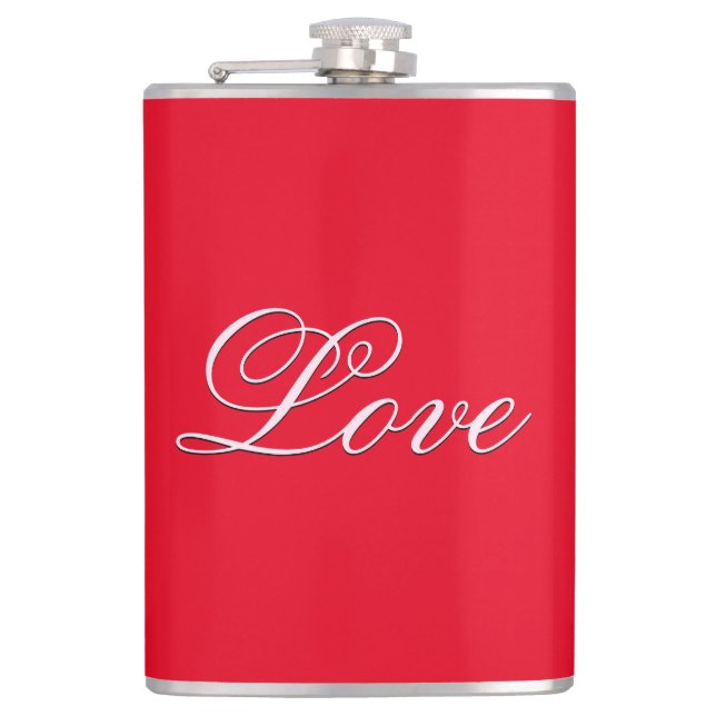 Trendy Love Wedding Calligraphy Script Red Hip Flask (Front)