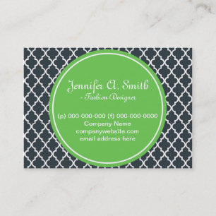 trendy, lovely, classic, green, B&W quatrefoil Business Card