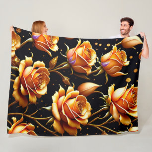 Trendy Luxury Big Gold Rose Collection Fleece Blanket