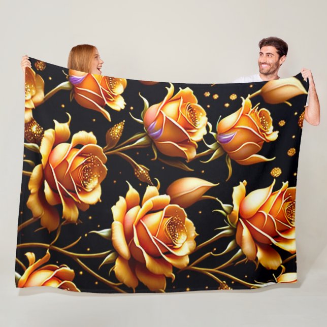 Trendy Luxury Big Gold Rose Collection Fleece Blanket (In Situ)