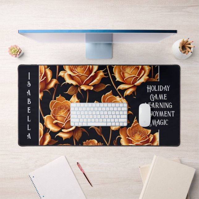 Trendy Luxury Boho Gold Rose Collection Desk Mat (Office 1)