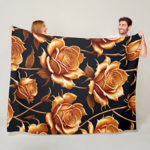Trendy Luxury Boho Gold Rose Collection Fleece Blanket