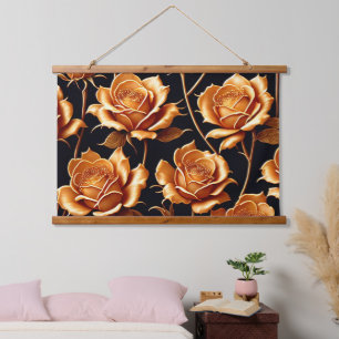 Trendy Luxury Boho Gold Rose Collection Hanging Tapestry