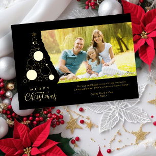 Trendy Luxury Christmas Tree Photo Family Foil Holiday Card