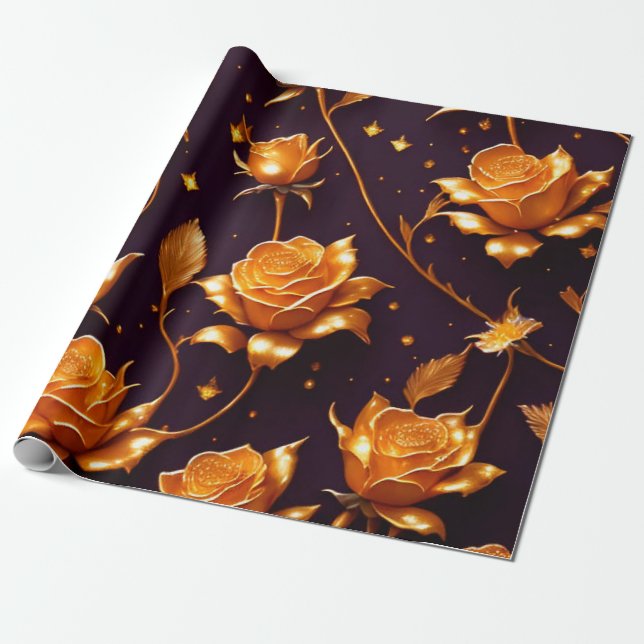 Trendy Luxury Gold Boho Rose Collection Wrapping Paper (Unrolled)
