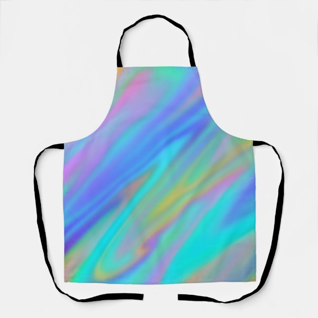 Trendy luxury green blue purple faux holographic apron (Front)