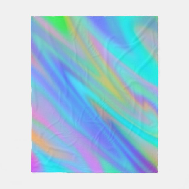 Trendy luxury green blue purple faux holographic fleece blanket (Front)