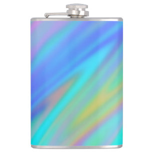 Trendy luxury green blue purple faux holographic hip flask