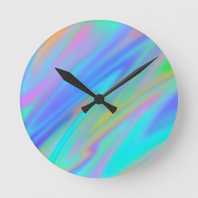 Trendy luxury green blue purple faux holographic round clock (Front)