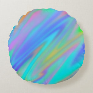Trendy luxury green blue purple faux holographic round cushion