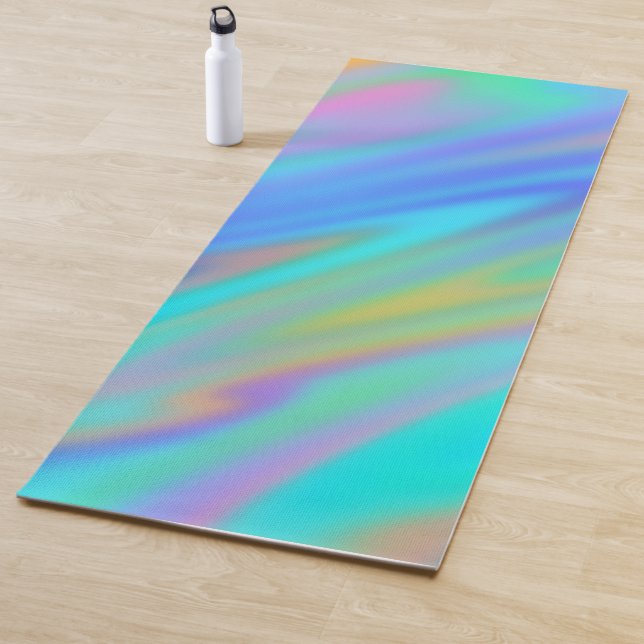 Trendy luxury green blue purple faux holographic yoga mat (In Situ)