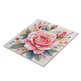 Trendy Luxury Pink Roses Beautiful Collection Ceramic Tile