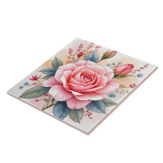 Trendy Luxury Pink Roses Beautiful Collection Ceramic Tile (Side)