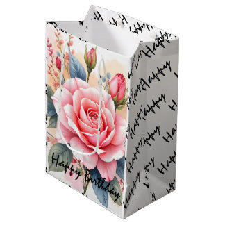 Trendy Luxury Pink Roses Beautiful Collection Medium Gift Bag