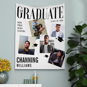 Trendy Magazine Cover Collage Inspired Graduation Tapestry