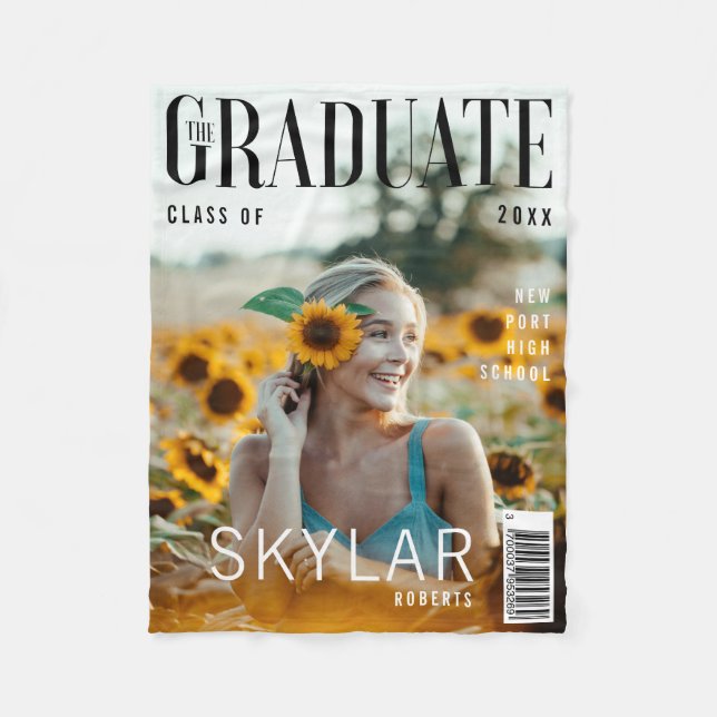 Trendy Magazine Cover Inspired Graduation Fleece Blanket (Front)