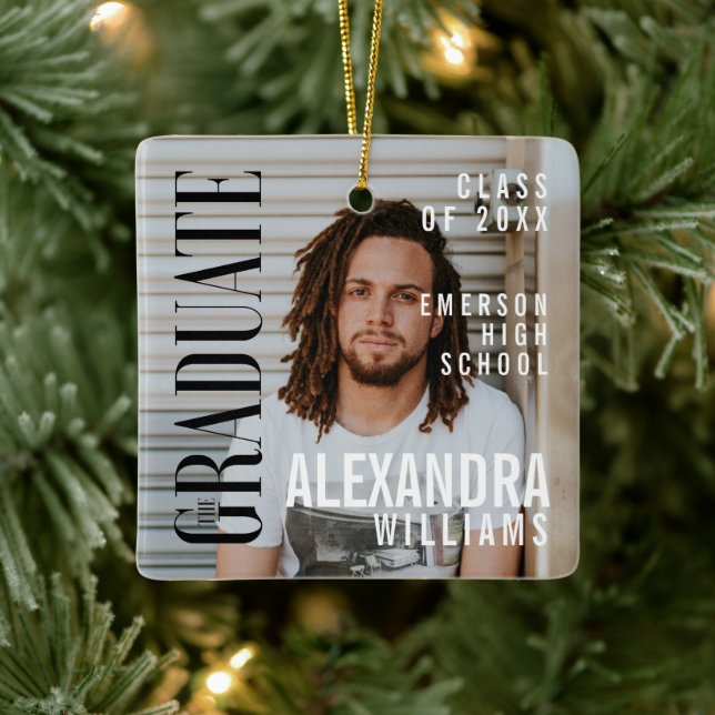 Trendy Magazine Cover Inspired Graduation Keepsake Ceramic Ornament (Tree)