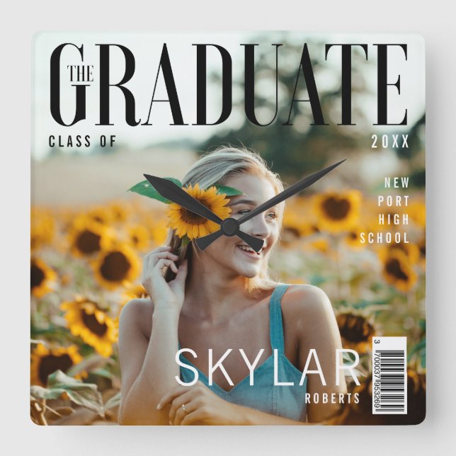 Trendy Magazine Cover Inspired Graduation Square Wall Clock (Front)