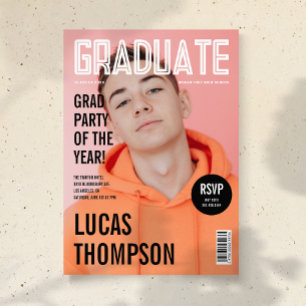 Trendy Magazine Cover Photo Graduation Party Invitation