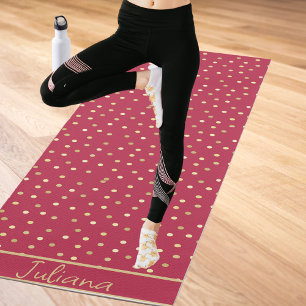 Trendy Magenta & Gold Confetti Dots Personalised Yoga Mat
