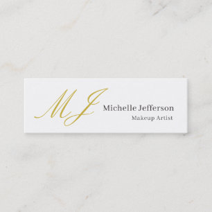Trendy Makeup Artist Gold Monogram Black White Mini Business Card
