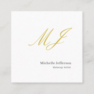 Trendy Makeup Artist Gold Monogram Black White Square Business Card