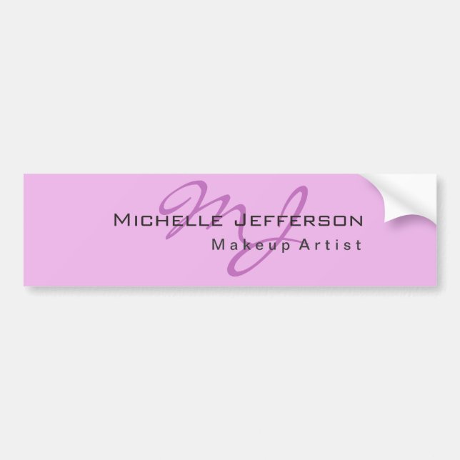Trendy Makeup Artist Lilac & Orchid Colour Monogra Bumper Sticker (Front)