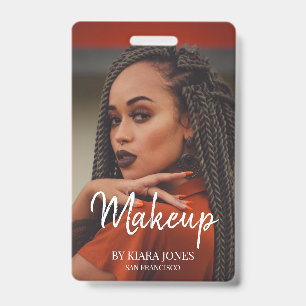 Trendy Makeup Artist Photo White Script ID Badge