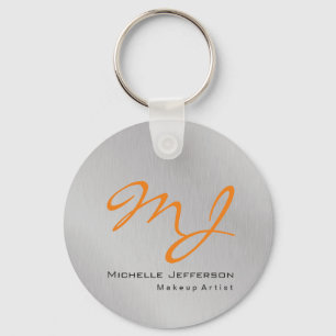 Trendy Makeup Artist Silver Grey Orange Monogram Key Ring