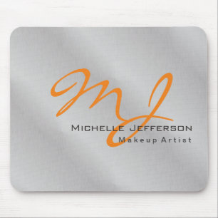 Trendy Makeup Artist Silver Grey Orange Monogram Mouse Pad