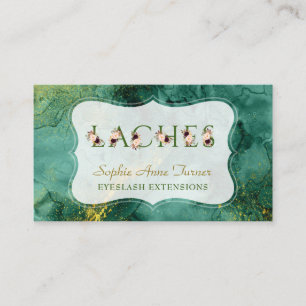 Trendy Malachite Floral Letter EyeLash Extensions Business Card