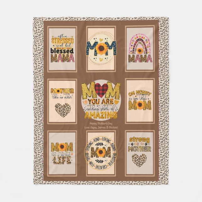 Trendy Mama! Custom Leopard Print Mom Quotes Fleece Blanket (Front)